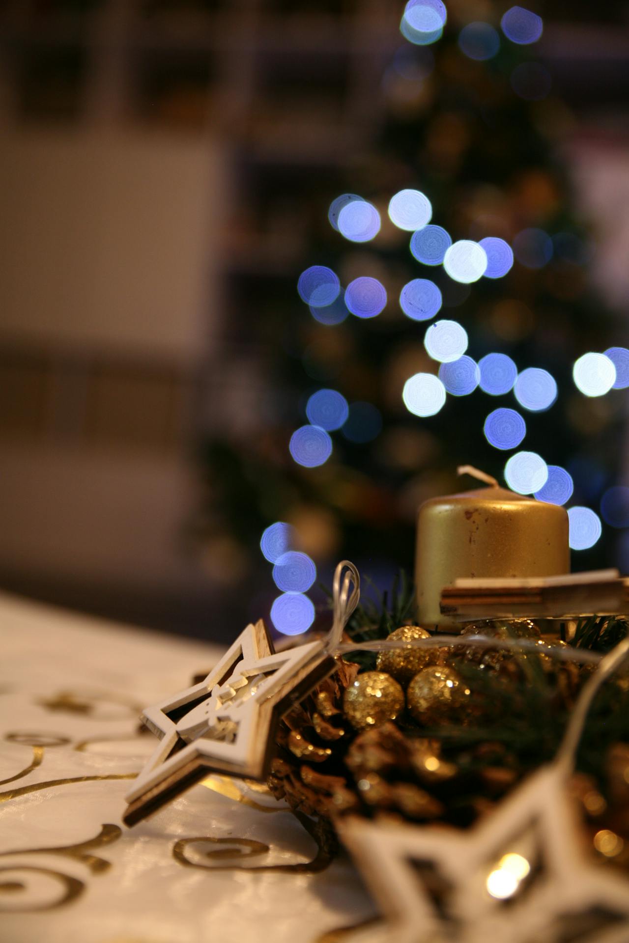 christmas tree with hanukah star in foreground