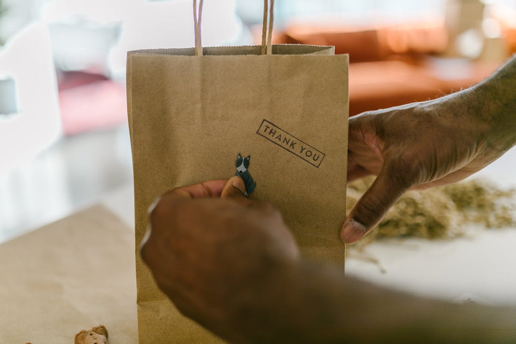 bag with thank you and dog sticker