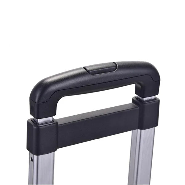 Close-up of a black suitcase handle on a white background