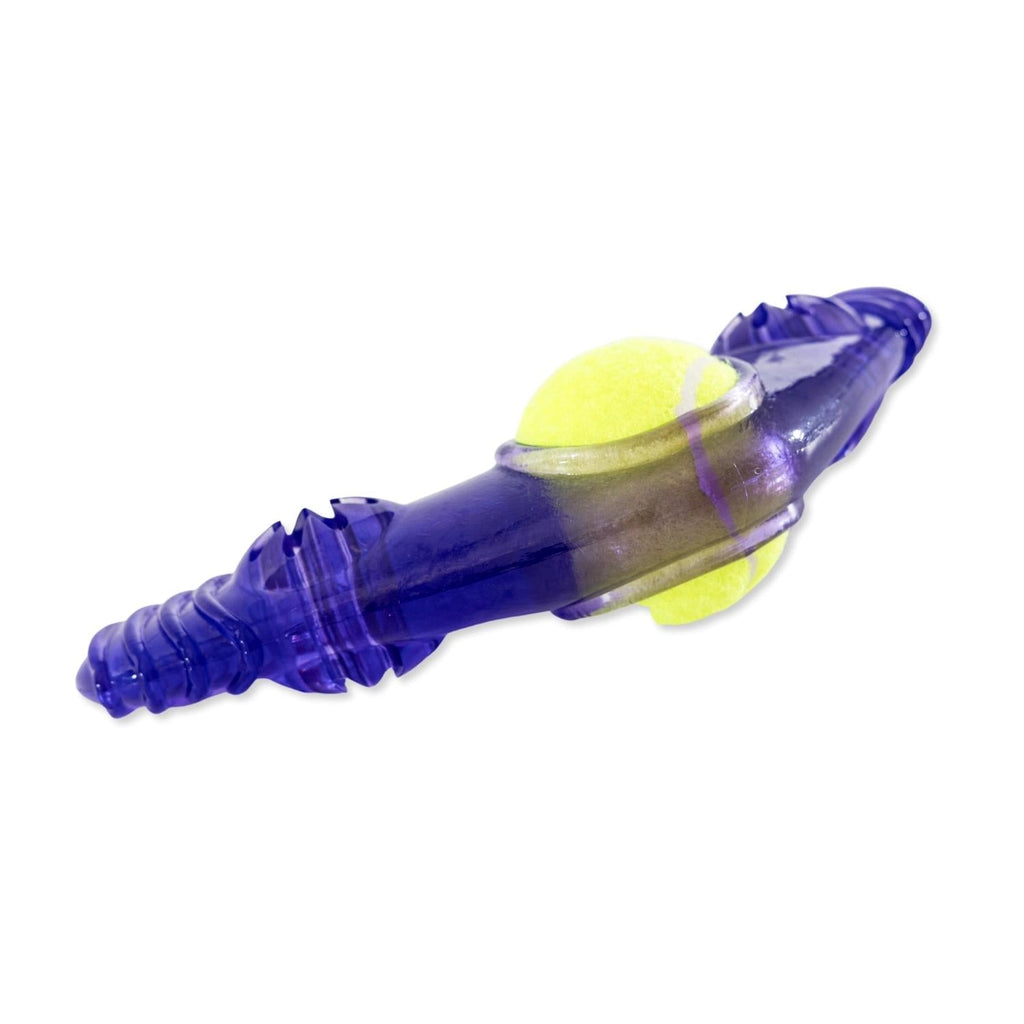Purple and yellow plastic tool on a white background