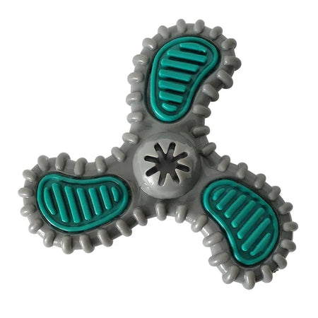 Fidget spinner with gray and teal design on a white background
