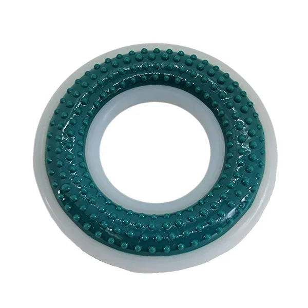 Teal rubber ring with textured surface on a white background