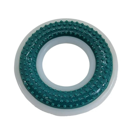 Teal rubber ring with textured surface on a white background