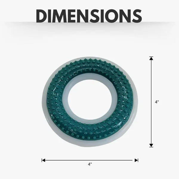 Teal circular object with dimensions labeled on a white background