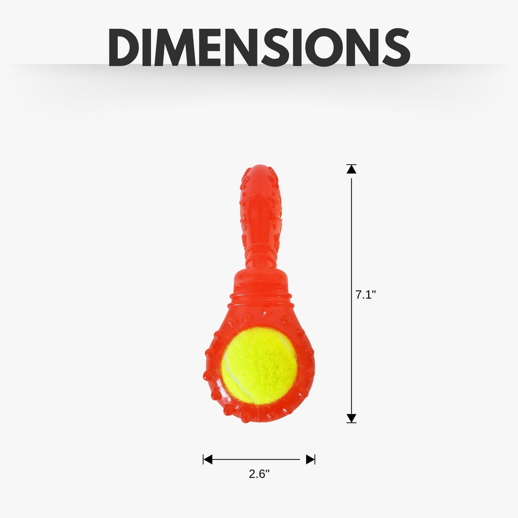 Red and yellow fishing lure with dimensions labeled on a white background