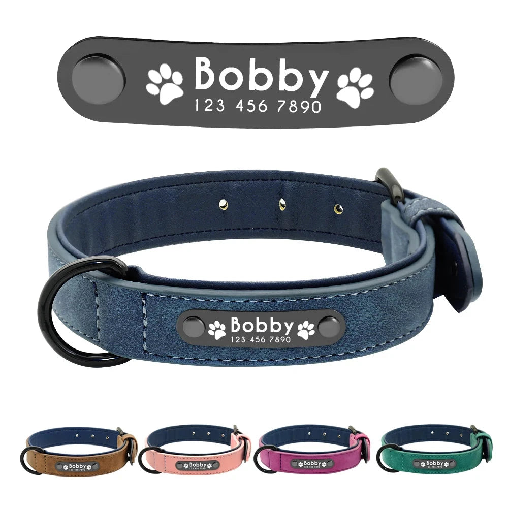 Personalized Leather Dog Collar - Custom Name ID Tags for Small, Medium & Large Dogs - Dog Store Online