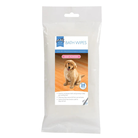 Bath Wipes for Dogs, Baby Powder Scent - 24pk Bag - Top Performance