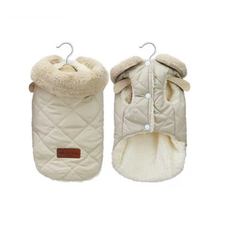 Beige Faux Fur Collar Dog Jacket – Stylish Warmth for Your Pup image 2