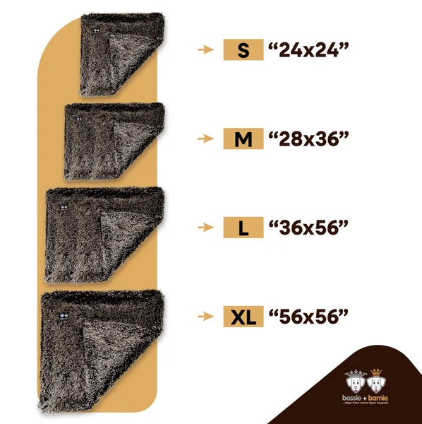 Measurement chart for folded blankets with sizes S, M, L, and XL on a white background.