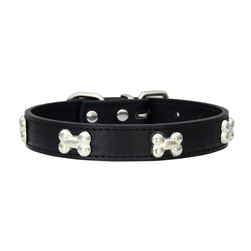 Durable Bone Leather Dog Collar - Stylish Pet Collar for Small & Large Dogs BLACK / XS - Dog Store Online