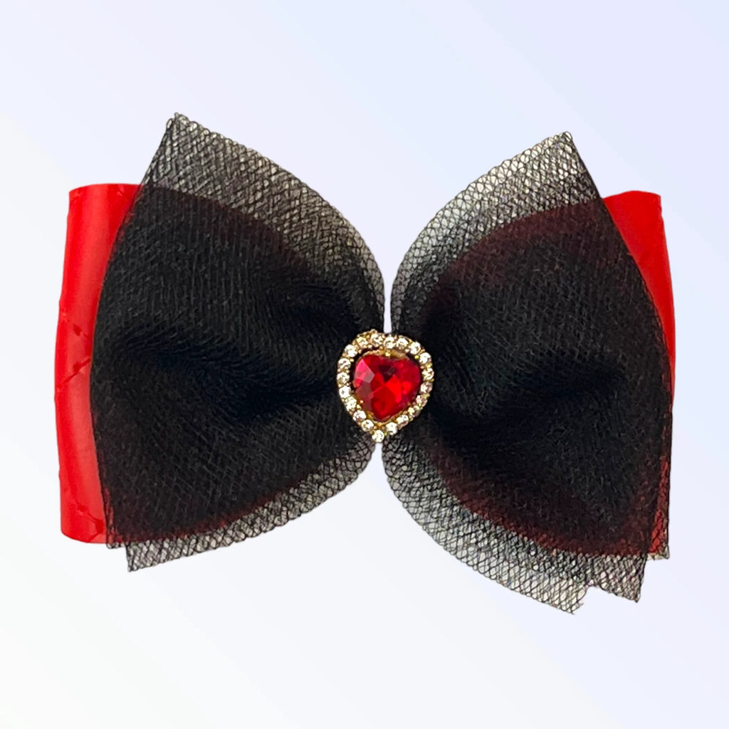 Black Tulle with Red Heart Center Barrette for Dogs- Bark Fifth Avenue