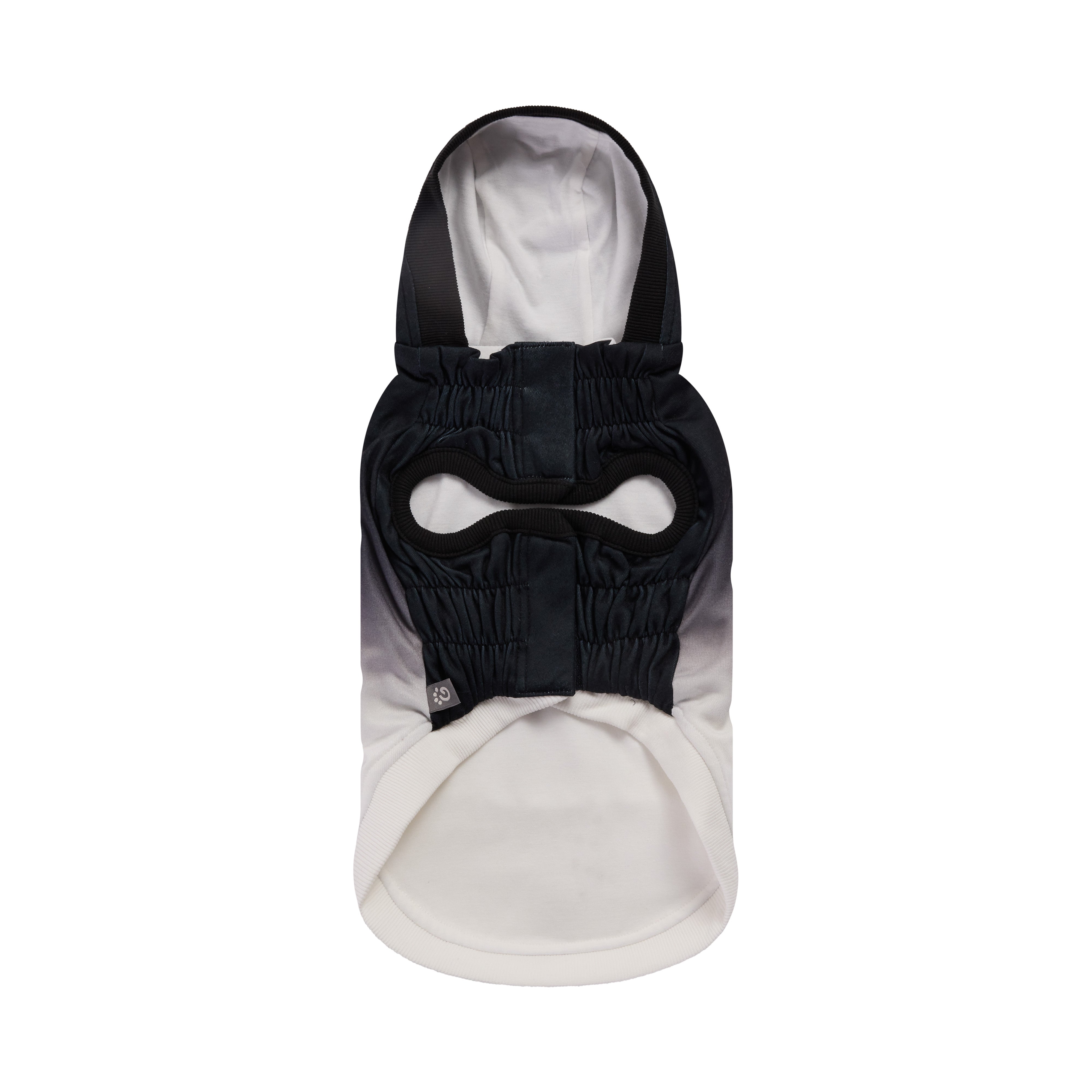 Black pet hoodie with mask on a white background