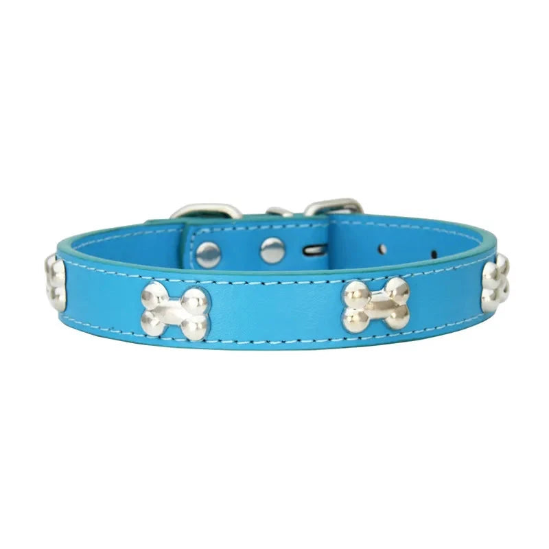 Durable Bone Leather Dog Collar - Stylish Pet Collar for Small & Large Dogs BLUE / XS - Dog Store Online