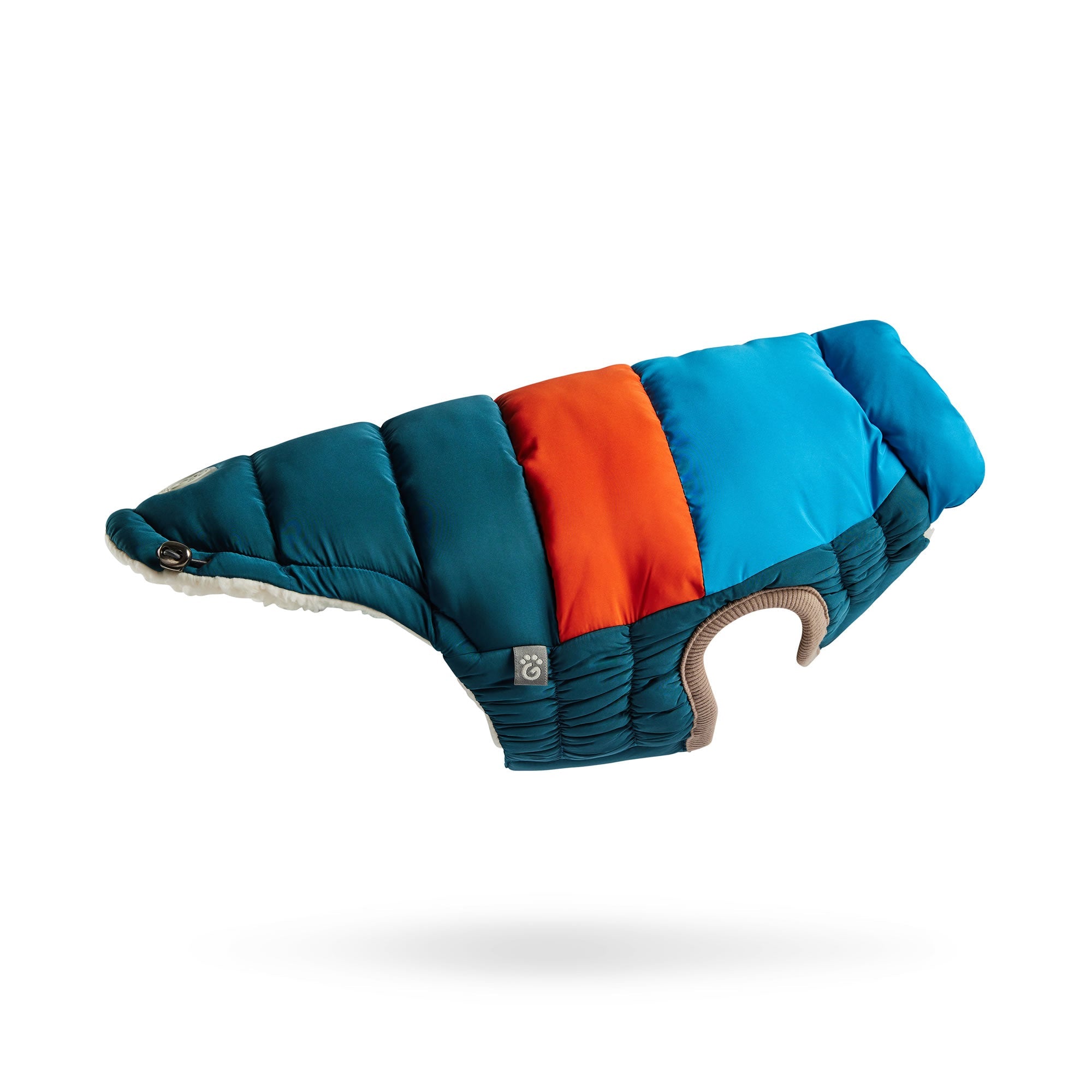 Blue and orange dog coat on a white background
