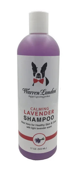 Bottle of Warren London Calming Lavender Shampoo on a white background