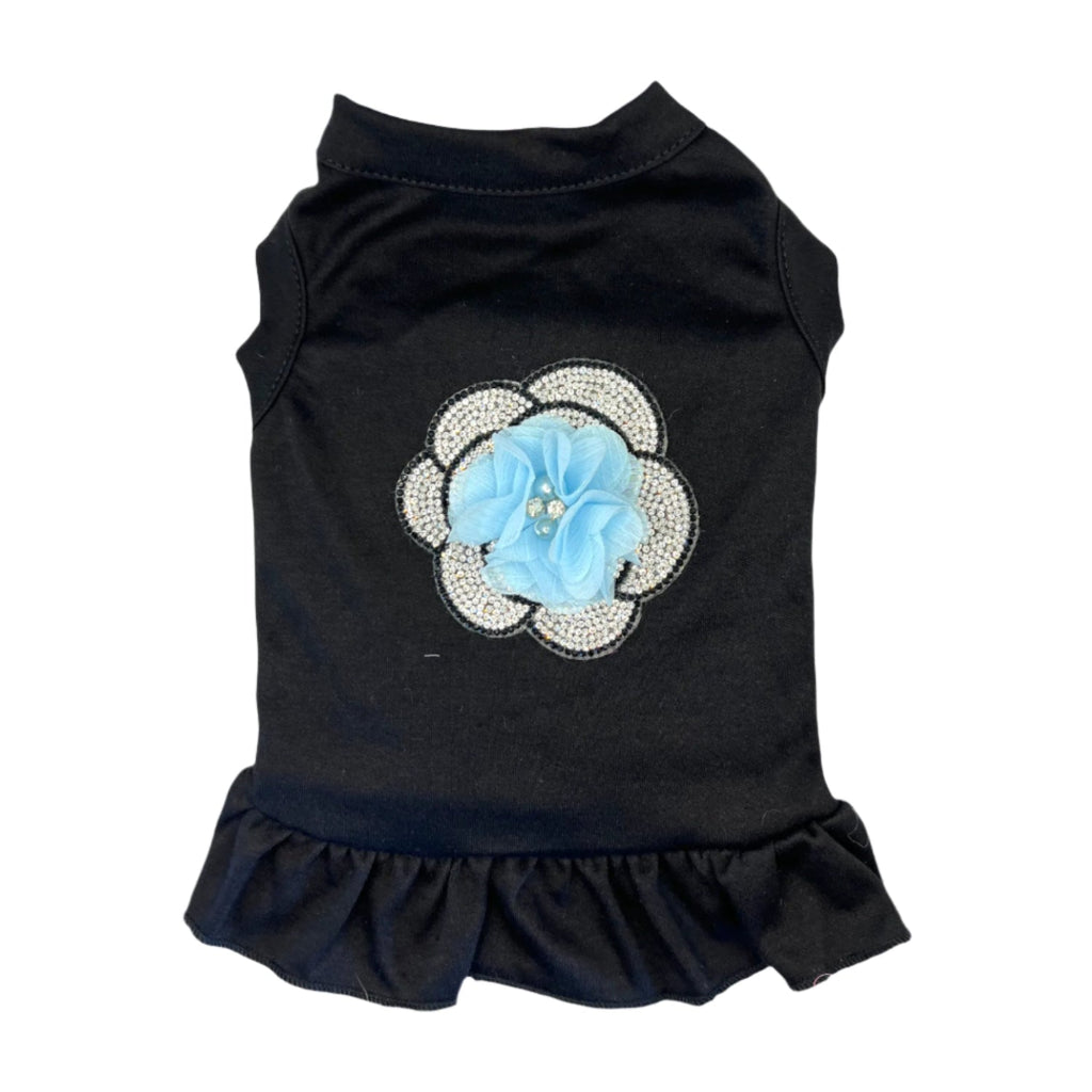 Camellia Dress with Chiffon and Rhinestone Detailing for Dogs - Bark Fifth Avenue blue