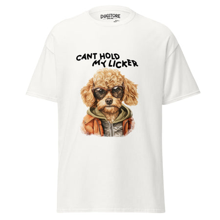 "Can’t Hold My Licker" Fluffy Dog Graphic T-Shirt front