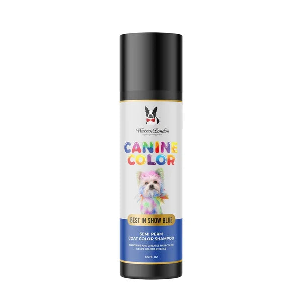 Canine Color shampoo bottle with a dog illustration on a white background