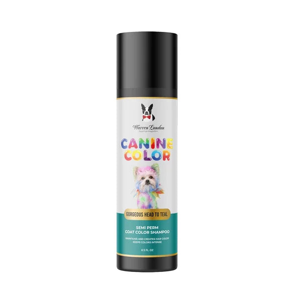 Canine Color shampoo bottle with a dog illustration on a white background
