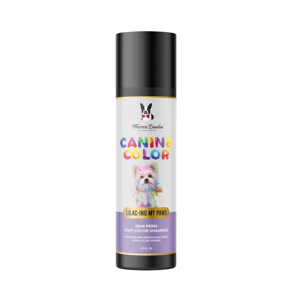 Dog shampoo bottle with colorful label featuring a dog illustration on a white background