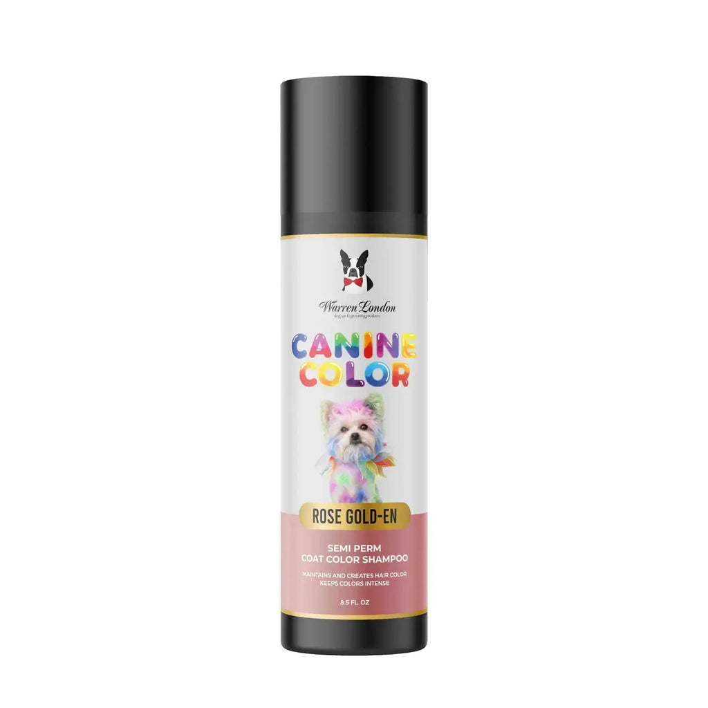 Dog shampoo bottle labeled 'Canine Color' on a white background