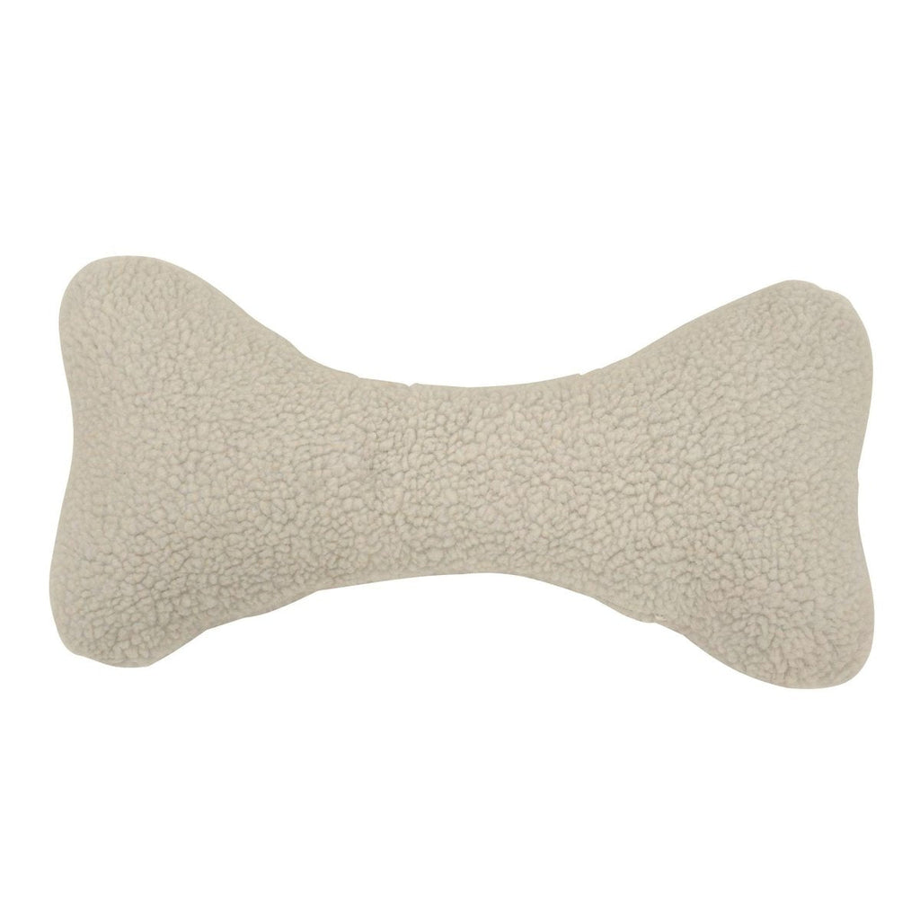Beige bone-shaped pillow on a white background