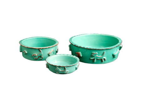 Ceramic Dog Food/Water Bowl - Carmel Ceramica green