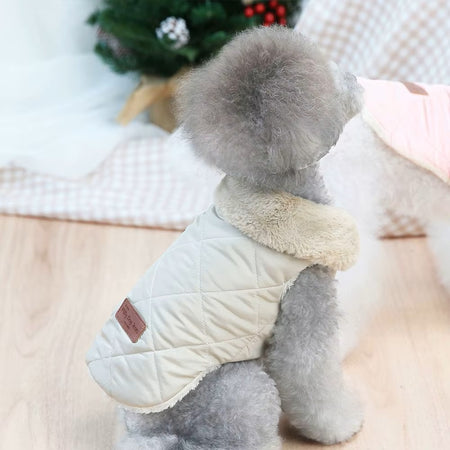 Chic Beige Faux Fur Collar Dog Jacket with dog