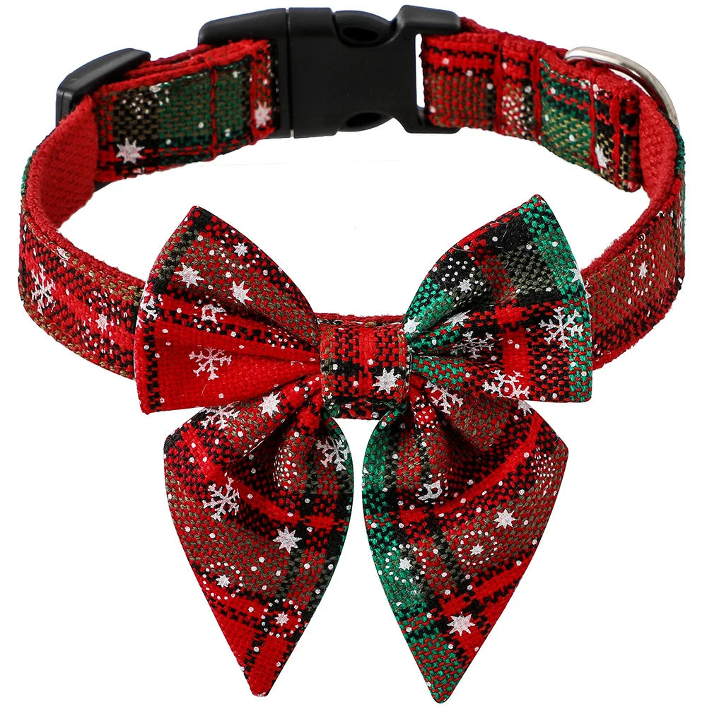 Christmas_Dog_Collars_with_Detachable_Bow_red_green_snow