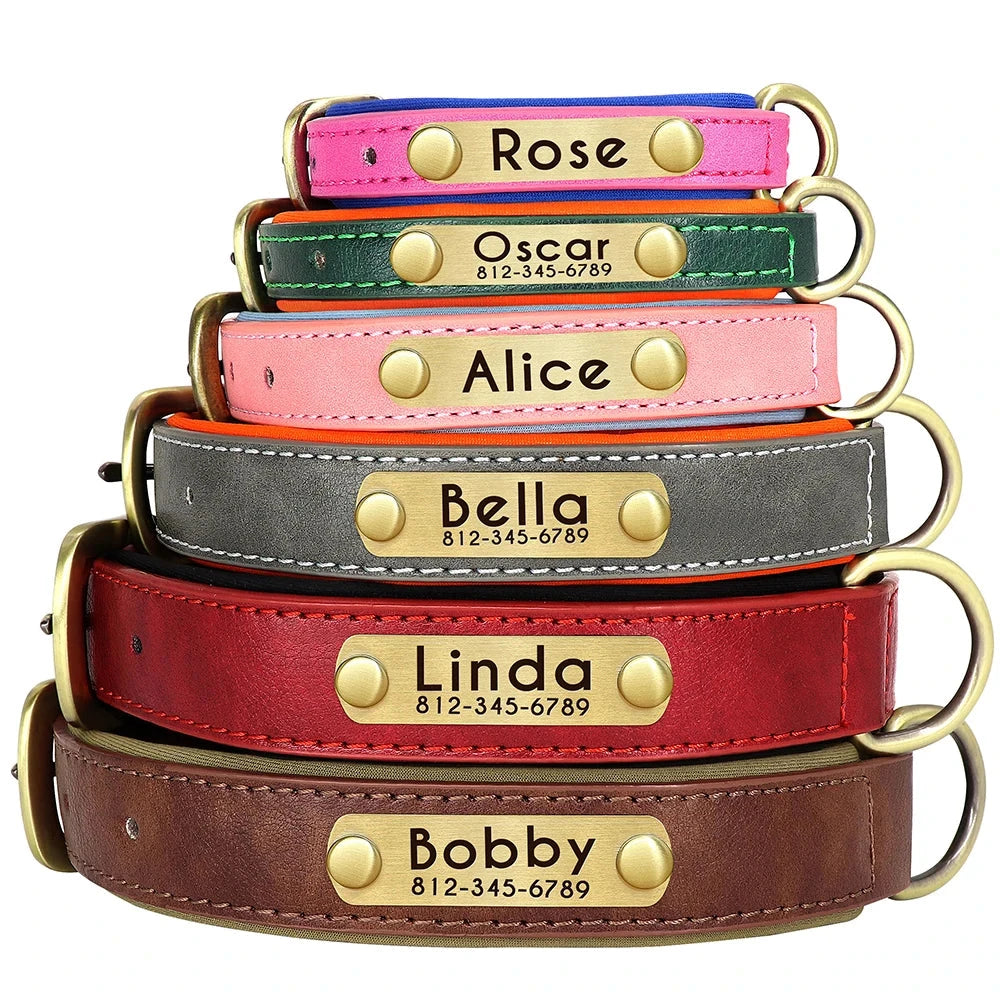 Custom Leather Dog Collar - Soft Padded with Personalized ID Tag for Small & Medium Dogs - Dog Store Online