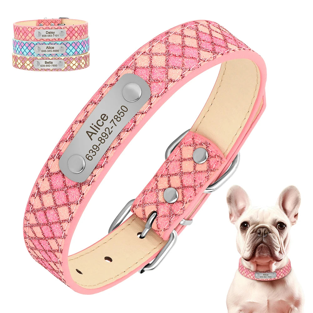 Customized_Leather_Plaid_Dog_Collar_showcase_image