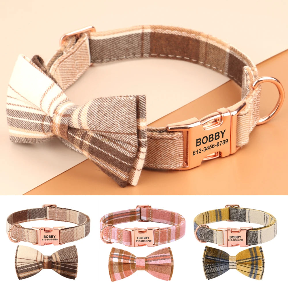 Customized_Plaid_Dog_Collar_with_Bowtie_showcase_image