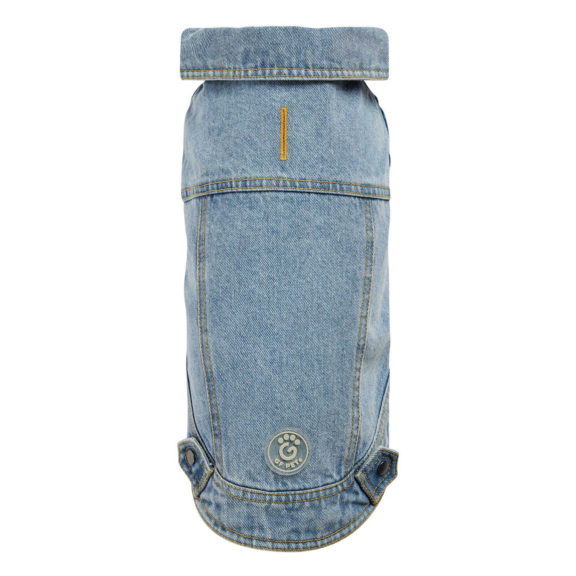 Denim dog coat on a white background