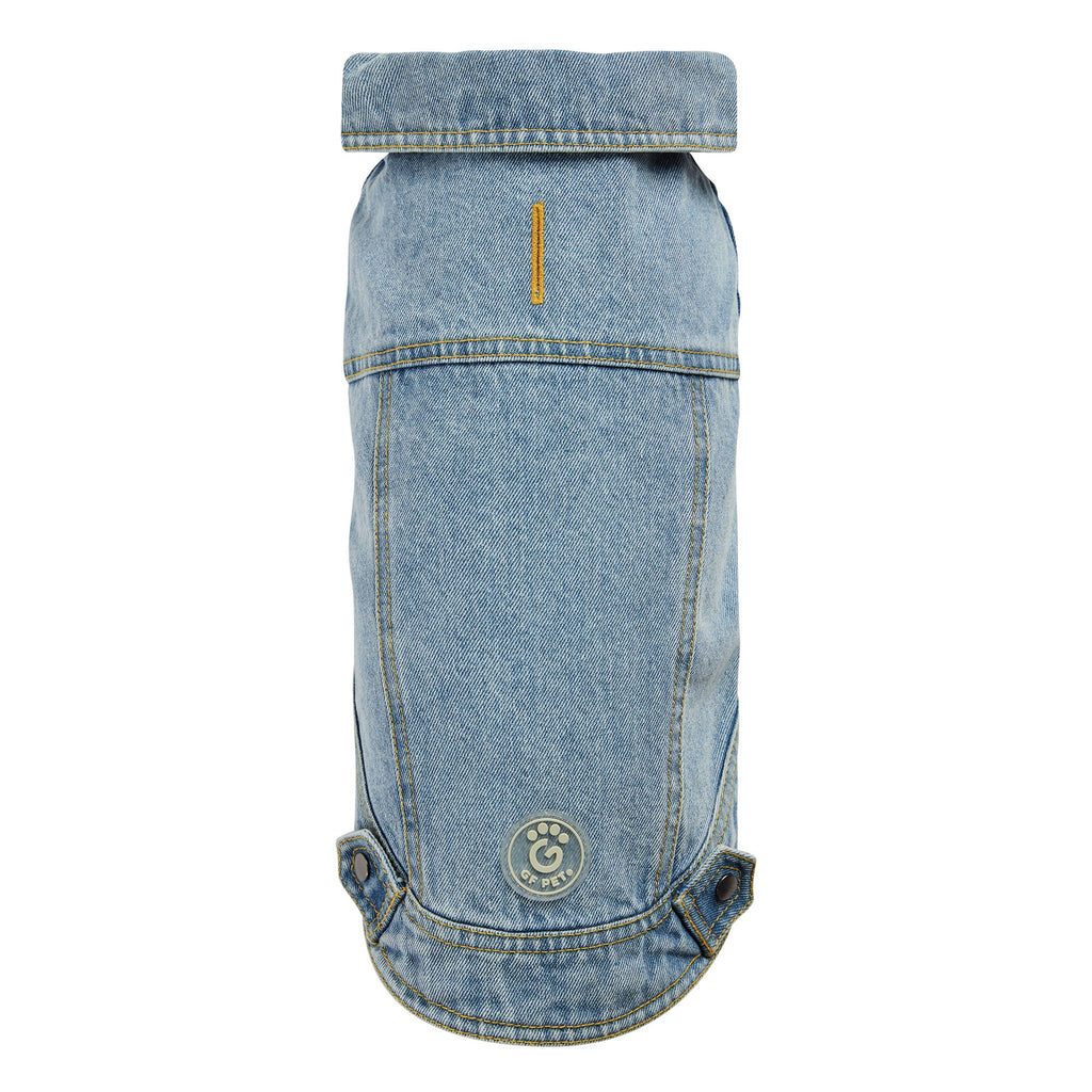 Denim dog coat on a white background