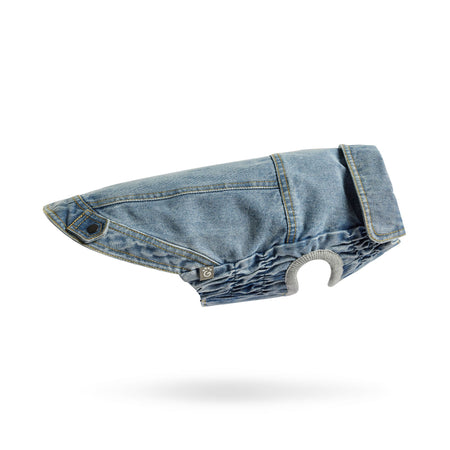 Denim dog coat on a white background
