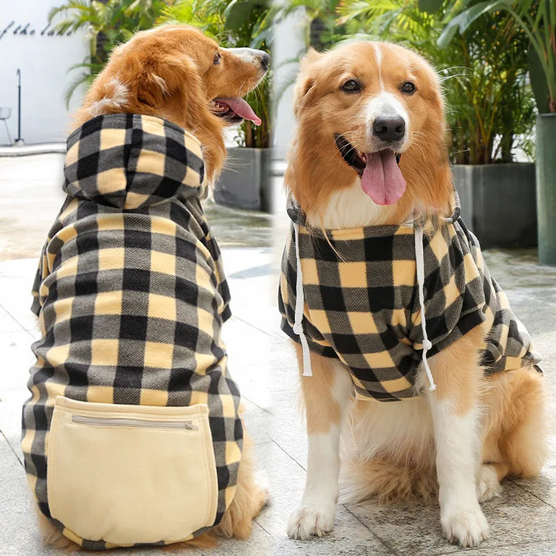 Dog Hoodie Pullover Winter Coat grey plaid