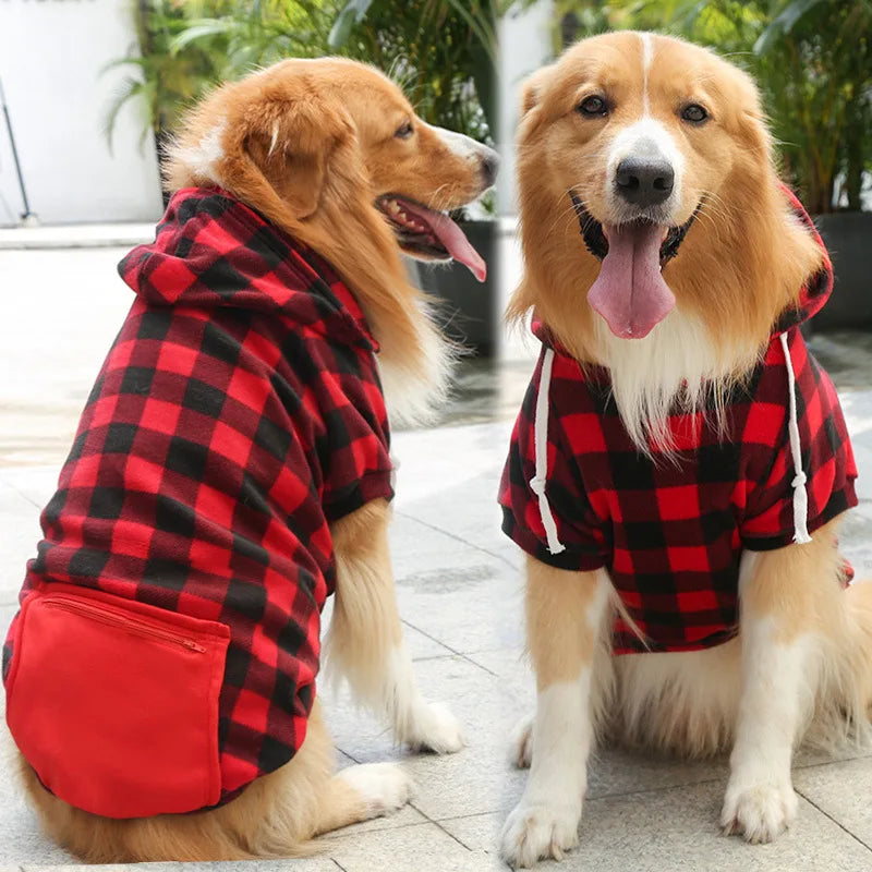 Dog Hoodie Pullover Winter Coat red plaid