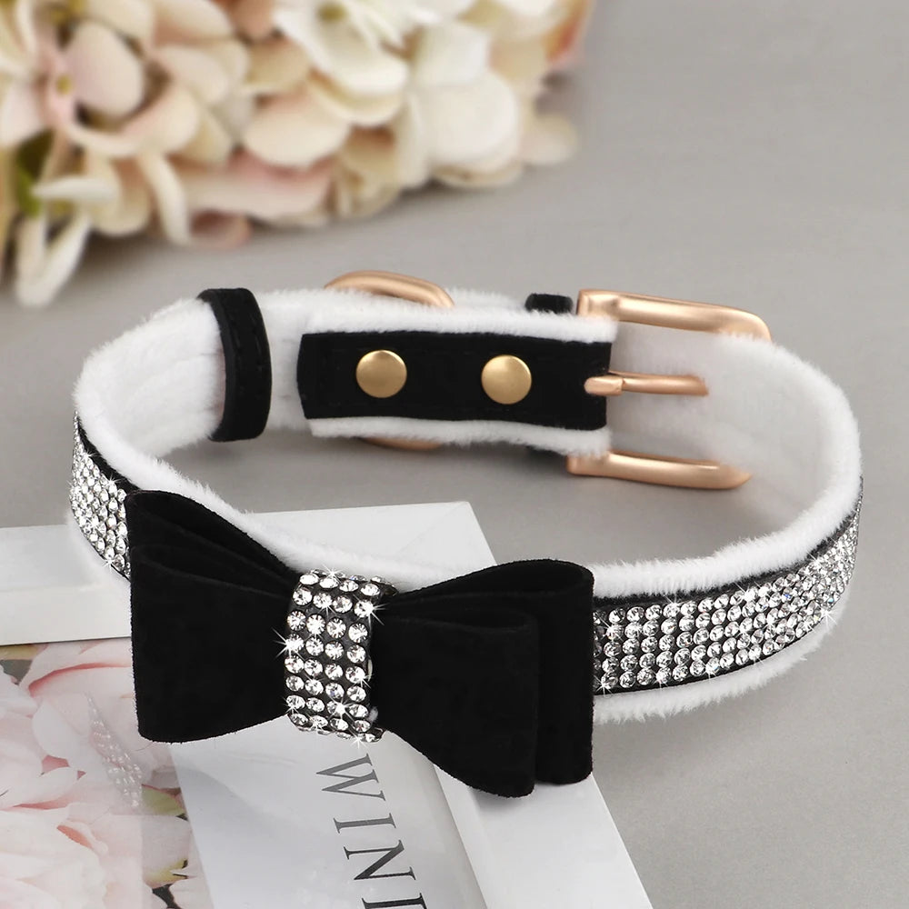 Dog_Leather_Collar_with_Rhinestone_Bowtie_lifestyle_black