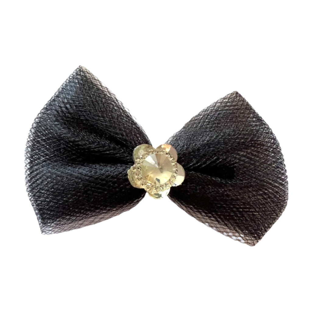 Flower Barrette with Tulle and Crystal for Dogs - Bark Fifth Avenue black