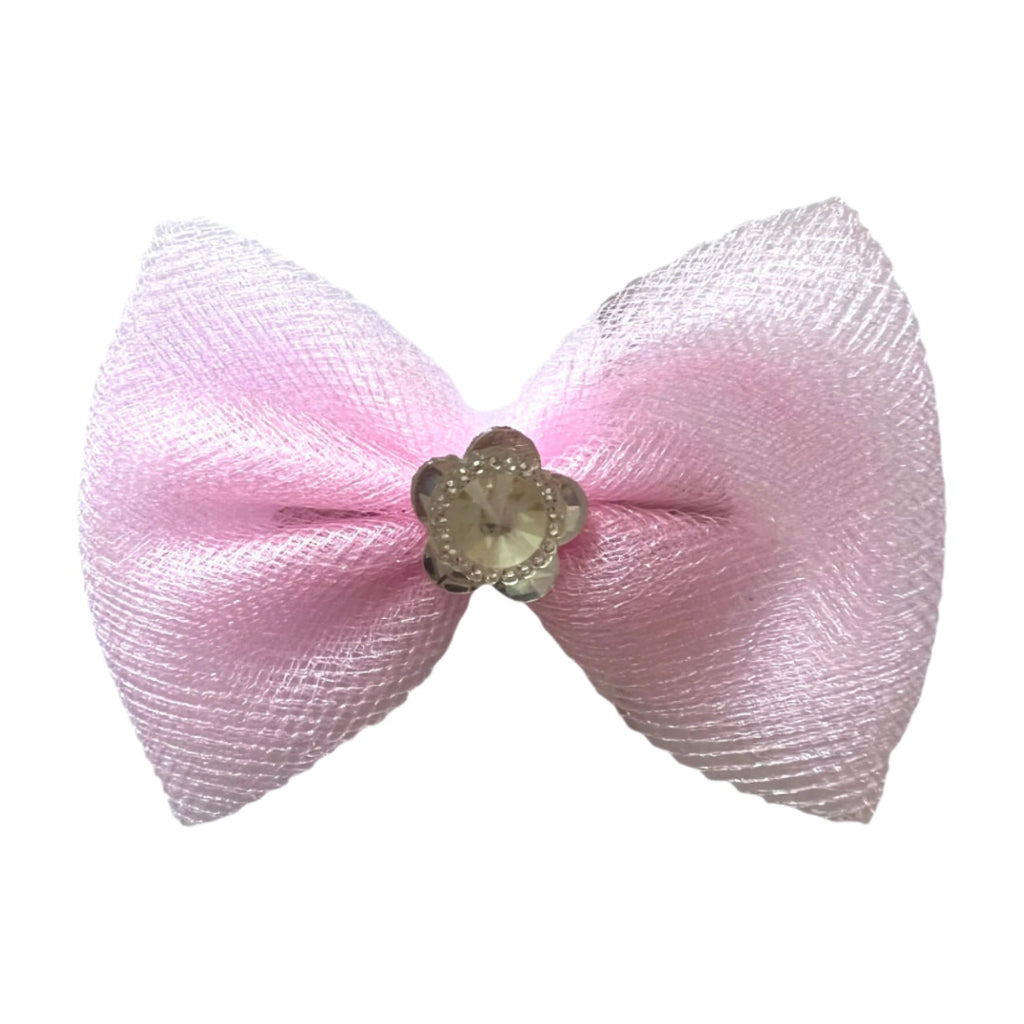 Flower Barrette with Tulle and Crystal for Dogs - Bark Fifth Avenue pink
