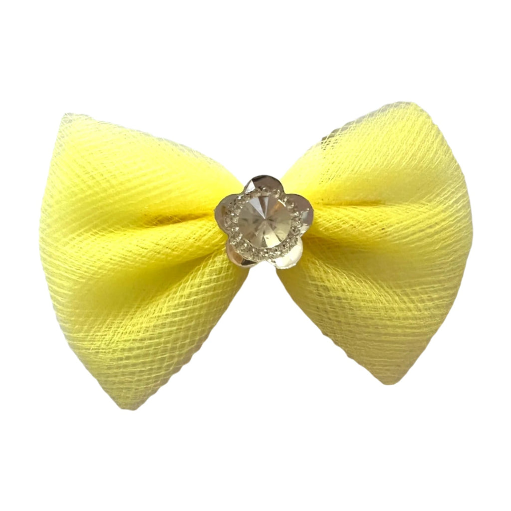 Flower Barrette with Tulle and Crystal for Dogs - Bark Fifth Avenue yellow
