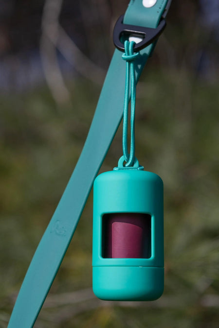 Fresh Green Peppermint Waste Bag Dispenser for Dogs - Aria the Fox on green leash