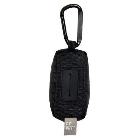 Black keychain pouch with carabiner and 'GF Pet' label on a white background