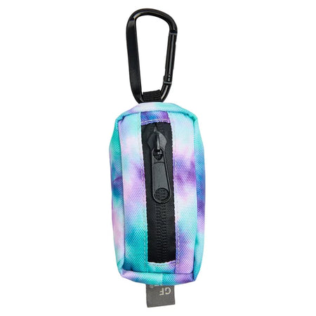 Multicolored pouch with a carabiner on a white background