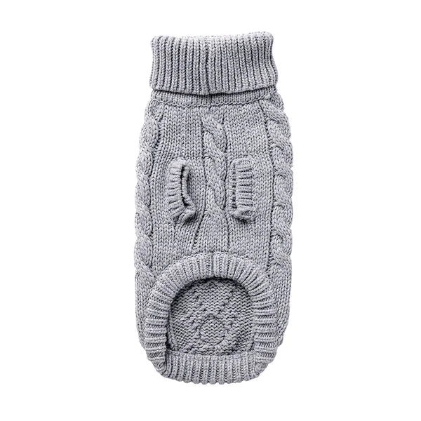 Gray knitted dog sweater on a white background