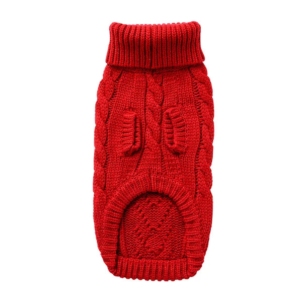 Red knitted dog sweater on a white background