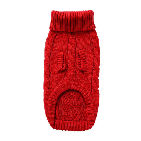 Red knitted dog sweater on a white background