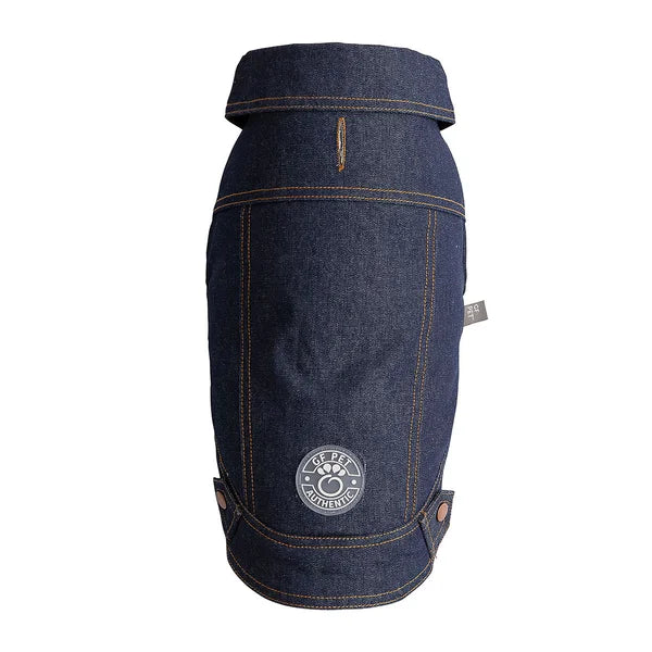 Denim doggy diaper with brand logo on a white background