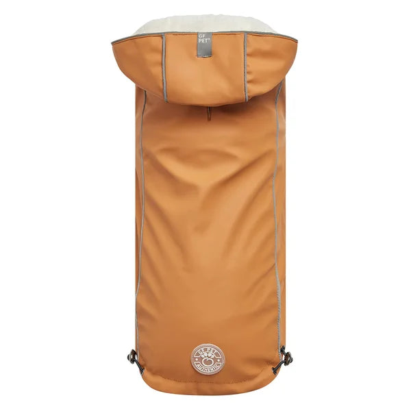 Brown backpack with a visible brand logo on a white background