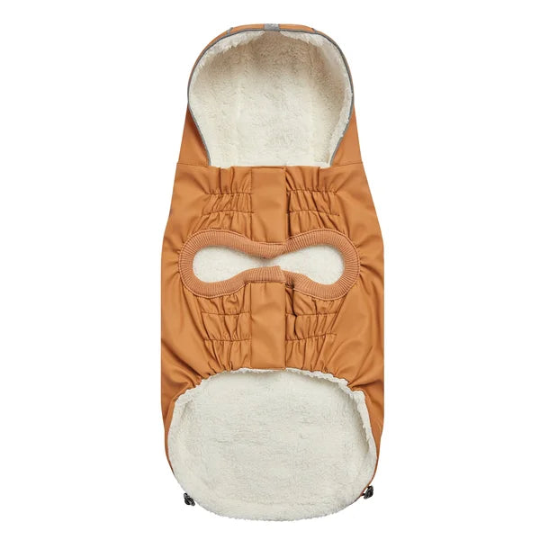 Brown baby bunting with white interior on a white background